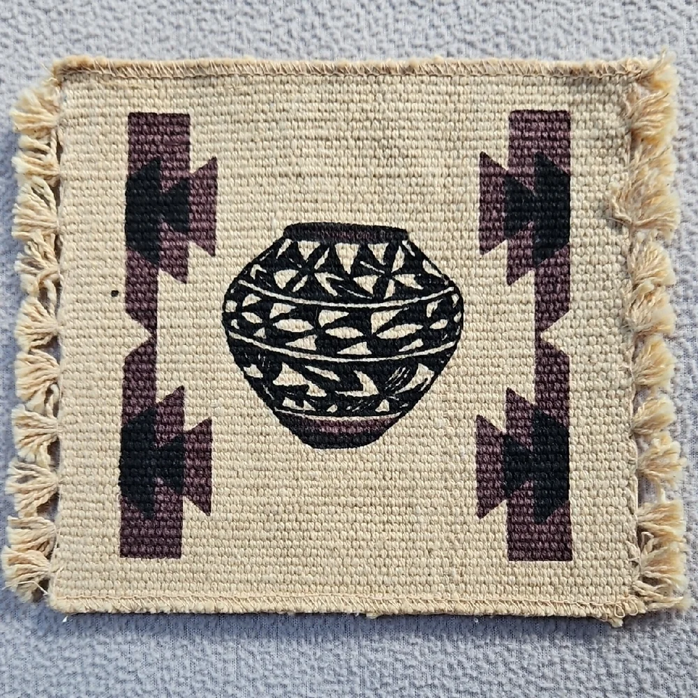 Handpainted Southwestern Handwoven Fringe Coasters Mug Rugs Set of 4